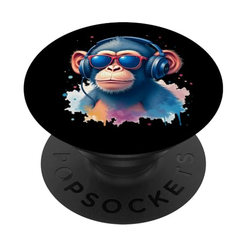 DJ Monkey Affen - Cooler Affe mit Sonnenbrille & Kopfhörer PopSockets mit austauschbarem PopGrip von CUTE DJ ANIMALS X DJ Tiere Sonnenbrille Kopfhörer