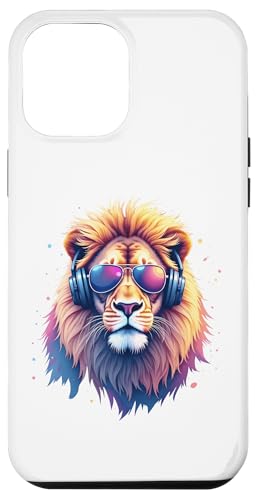 Hülle für iPhone 12 Pro Max DJ Löwe Raubkatze Cooler Löwe mit Sonnenbrille & Kopfhörer von CUTE DJ ANIMALS X DJ Tiere Sonnenbrille Kopfhörer