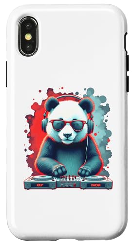 Hülle für iPhone X/XS DJ Panda - Cooler Pandabär mit Sonnenbrille & Kopfhörer von CUTE DJ ANIMALS X DJ Tiere Sonnenbrille Kopfhörer