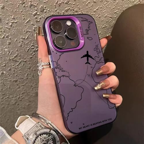 CUTSUGOK-Reiseinspirierte TPU-Hülle mit Flugzeugrouten-Design für iPhone 15 14 13 12 11 Pro Max XS Max 15 14 Plus Matte Hard Back Cover, B2, Für iPhone 14 von CUTSUGOK