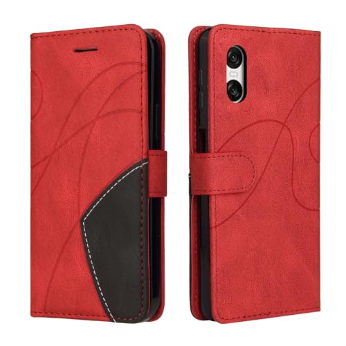 CXTCASE Sony Xperia 10 VI Hülle, Flip PU Leder Hülle Sony Xperia 10 VI Cover, Modisch Flip Case Sony Xperia 10 VI Hülle Handytasche Schutzhülle, Rot von CXTcase