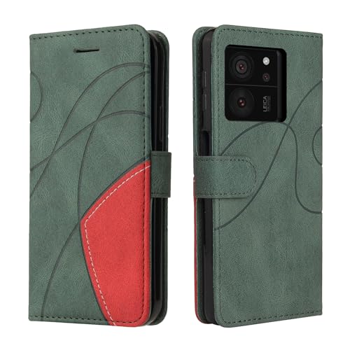 CXTcase Handyhülle für Xiaomi 13T, Flip PU Leder Hülle Xiaomi 13T Cover, Modisch Flip Case Xiaomi 13T Handytasche Schutzhülle, Grün von CXTcase