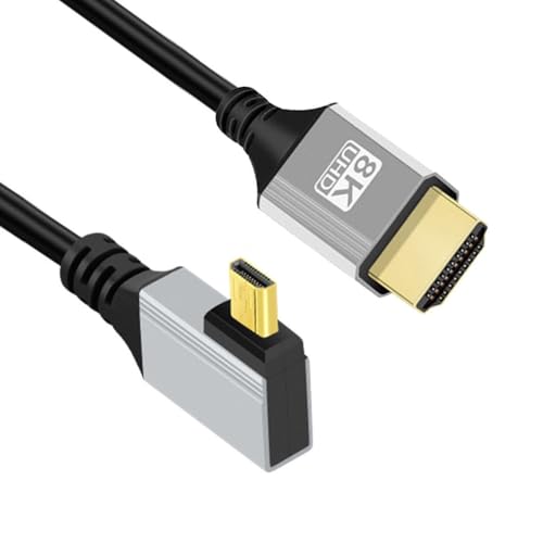 CY 90 Grad rechtwinkliges Micro-HDMI 2.1-HDTV-Kabel, ultradünn, 8K 4K, hyperflexibles schlankes Kabel, Typ A auf Typ D, für Kamera, HDTV, 50 cm von CY