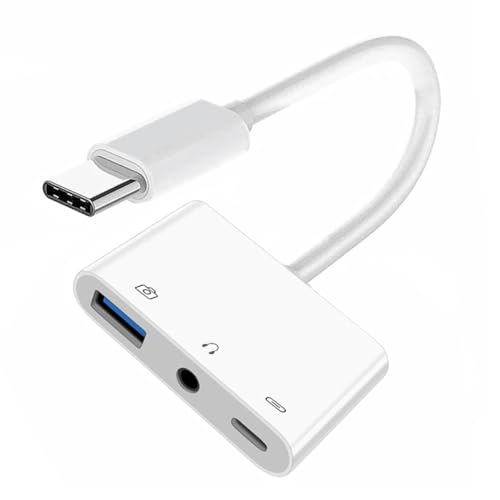 CY Typ C USB-C auf 3,5 mm Audio AUX & Typ-A USB 2.0 OTG Buchse mit PD Power Charge Adapter kompatibel mit Laptop Tablet Handy von CY