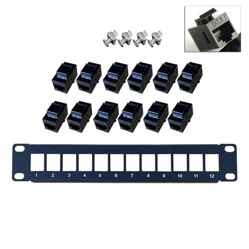 CYILPR 12-Port CAT6 Geschirmtes Patchpanel RJ45 10G Ready Metallgehäuse Farbcodierte Beschriftung Für T568A Und T568B Verkabelung Schwarz von CYILPR