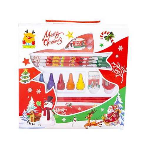 Kinder Schule Schreibwaren Set Für Mädchen Jungen Weihnachten Stift Fall Weihnachten Bleistift Lineal Radiergummi Spitzer Kreide von CYILPR