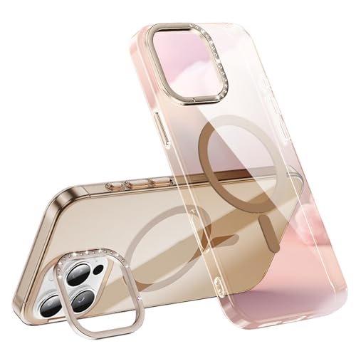 CYPOSLDN Magnetische Hülle Für iPhone 16/16 Pro/16 Pro Max, Transparente Abdeckung Mit Kameraschutz, Ständerhalterung, Schmal, Dünn, Vergilbungsfrei, Stoßfeste Hülle,16pro,Gold von CYPOSLDN