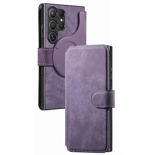 Ledertasche Für Samsung Galaxy S25/S25 Plus/S25 Ultra, Abnehmbare Kartenhalter-Abdeckung Business Ultradünne Magnetschale,S25 Plus,Purple von CYPOSLDN