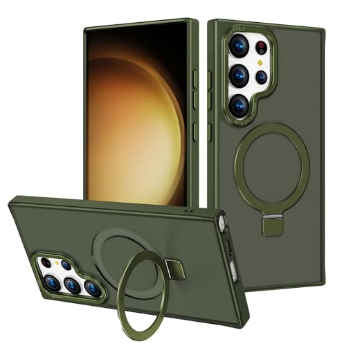 Magnetische Hülle Für Samsung Galaxy S25/S25 Plus/S25 Ultra, Mattiertes, Kratzfestes Hartschalenetui Mit Drehbarem Ständer Und Metalllinsenschutz,S25,Green von CYPOSLDN