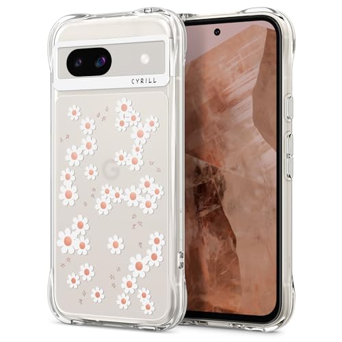 CYRILL von Spigen Cecile Hülle [Innere klar Muster] langlebig Blumen transparent case kompatibel mit Google Pixel 8a (2024)- Weiß Margerite von CYRILL