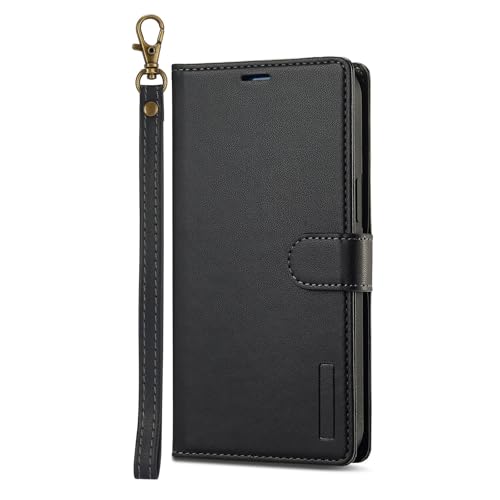 CYRMPQ-Brieftasche Hülle Für iPhone 16 Pro Max/16 Pro/16 Plus/16, Magnetische Abnehmbare Leder Schutzhülle Mit Handschlaufe Standfunktion Handytasche,Schwarz,16 Pro von CYRMPQ