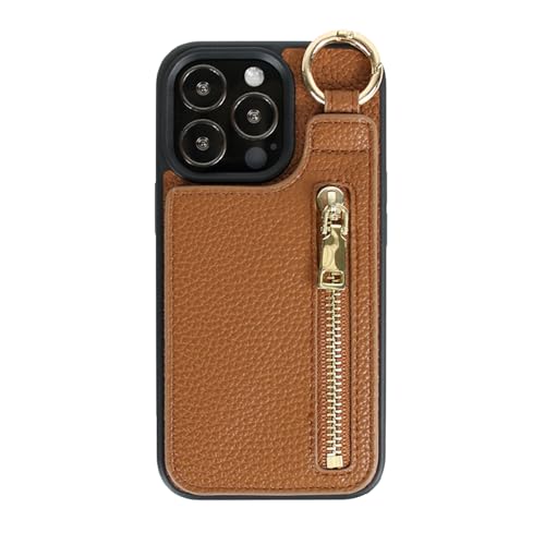 CYRMPQ-Handyhülle Für iPhone 16 Pro Max/16 Pro/16 Plus/16, Leder Brieftasche Schutzhülle Mit Kartenfächern Ständer Metall Ring Handytasche,Braun,16 Plus von CYRMPQ