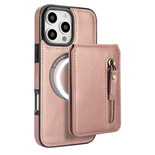 CYRMPQ-Hülle Für iPhone 16 Pro Max/16 Pro/16 Plus/16, Magnetisches Leder Brieftasche Handyhülle Abnehmbare Kartenfächern Ständer Handytasche,Rosa,16 Plus von CYRMPQ