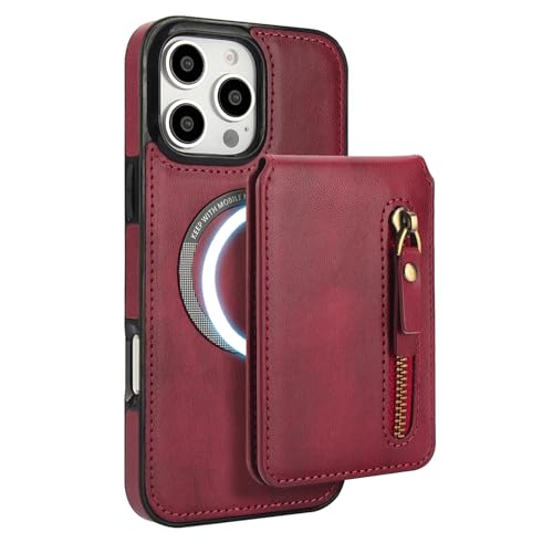 CYRMPQ-Hülle Für iPhone 16 Pro Max/16 Pro/16 Plus/16, Magnetisches Leder Brieftasche Handyhülle Abnehmbare Kartenfächern Ständer Handytasche,Rot,16 Pro Max von CYRMPQ