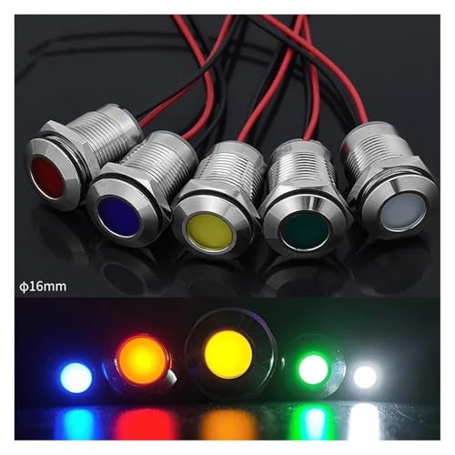 1pc 16mm apply to motorcycle car Boat airplane DIY Waterproof IP67 Metal LED Warning Indicator Light Signal Lamp Pilot Wire CZAOINCU(WHITE,16MM_12-24V) von CZAOINCU