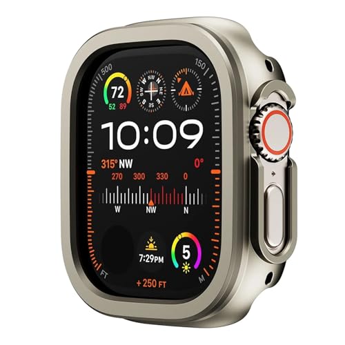 CZKE 2-in-1-Schutzhülle aus Aluminiumlegierung und TPU für Apple Watch, 49 mm, 45 mm, 41 mm, Metallschutz für iWatch Ultra 2, Serie 9, 8, 7 (Titan, 45 mm) von CZKE