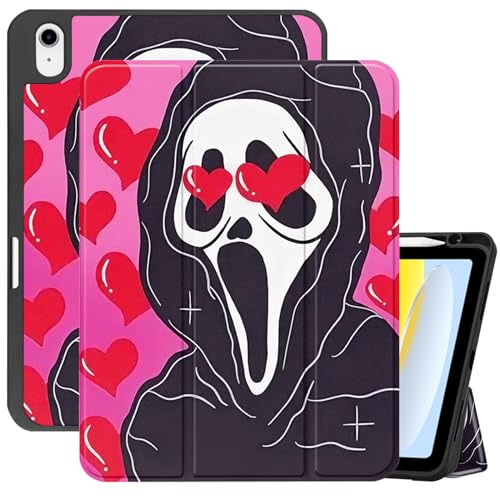 Cabreche Kompatibel mit iPad Air 11 Zoll Hülle 2024 Air 5. / 4. Generation 2022 / 2020 10,9 Zoll TPU Rückseite Hülle mit Stifthalter Auto Sleep/Wake Cover Cute Aesthetic Mädchen Frauen Totenkopf von Cabreche