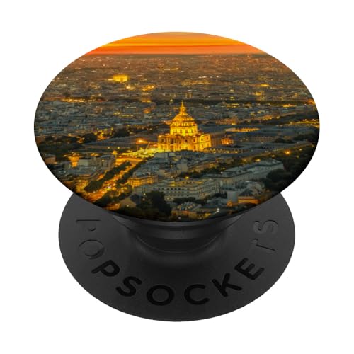 Motiv Sonnenuntergang Paris mit kleinem Herz D'Amour, goldfarben PopSockets mit austauschbarem PopGrip von Cadeau coucher soleil Personnalisé Coeur D'Amour