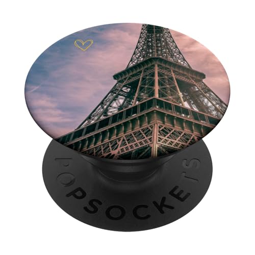 Sonnenuntergang mit Eiffelturm, Baum, Herz d'Amour, goldfarben PopSockets mit austauschbarem PopGrip von Cadeau coucher soleil Personnalisé Coeur D'Amour