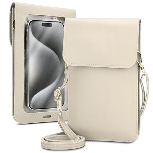 Cadorabo Handytasche zum Umhängen kompatibel mit Motorola Edge 40-kleine Handtasche mit Handyfach und Sichtfenster, Handy Umhängetasche Mini für Edge 40, 2 Fächer, PULeder, Damen, Weiss von Cadorabo