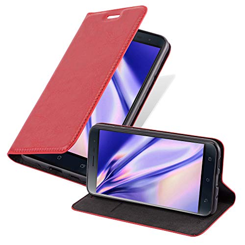 Cadorabo Hülle kompatibel mit Asus ZenFone 3 (5.5 Zoll) aus Kunst Leder Flip Klappbare Stoßfeste Magnetische [Standfunktion] [Kartenfächern] Cover Hülle für Asus ZenFone 3 (5.5 Zoll) Tasche in Rot von Cadorabo