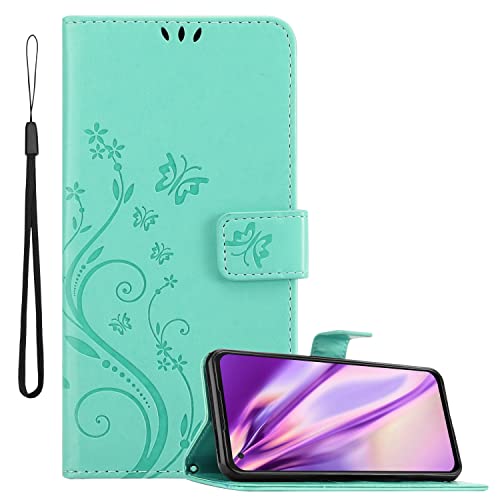 Cadorabo Hülle kompatibel mit Asus ZenFone 8 Blumen Design aus Premium Kunst Leder Flip Klappbare Stoßfeste Magnetische [Standfunktion] [Kartenfächern] Cover Hülle für Asus ZenFone 8 Tasche in Türkis von Cadorabo