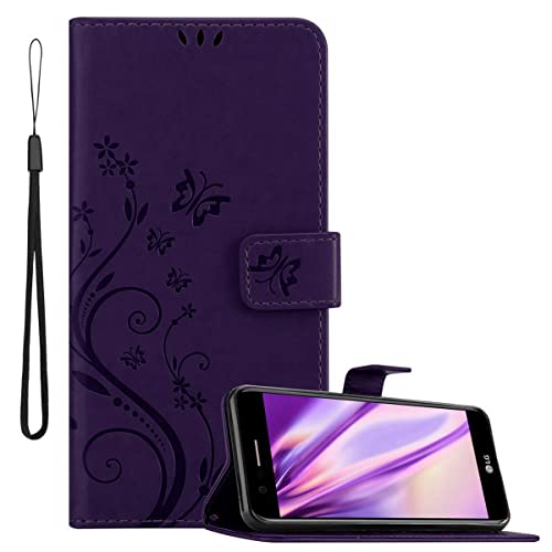 Cadorabo Hülle kompatibel mit LG K10 2017 Blumen Design aus Premium Kunst Leder Flip Klappbare Stoßfeste Magnetische [Standfunktion] [Kartenfächern] Cover Hülle für LG K10 2017 Tasche in Lila von Cadorabo