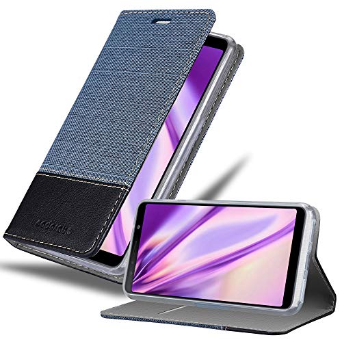 Cadorabo Hülle kompatibel mit Samsung Galaxy A7 2018 aus Jeans und Kunst Leder Flip Klappbare Stoßfeste Magnetische [Standfunktion] [Kartenfächern] Cover Hülle für Galaxy A7 2018 Tasche in Blau von Cadorabo