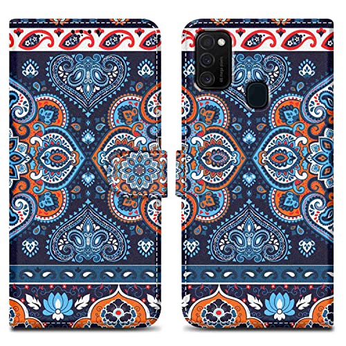 Cadorabo Hülle kompatibel mit Samsung Galaxy M21 / M30s - Design Blaues Mandala No. 1 - Schutzhülle mit Magnetverschluss, Standfunktion und Kartenfach von Cadorabo