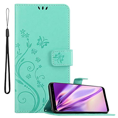 Cadorabo Hülle kompatibel mit Samsung Galaxy S8 Plus Blumen Design aus Kunst Leder Flip Klappbare Stoßfeste Magnetische [Standfunktion] [Kartenfächern] Cover Hülle für Galaxy S8 Plus Tasche in Türkis von Cadorabo