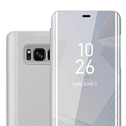 Cadorabo Hülle kompatibel mit Samsung Galaxy S8 Schutzhülle TPU Silikon Case 360 View Spiegel, Slim Kratzfest Weiche Gummi mit Rundumschutz Cover Hülle für Galaxy S8 in Silber von Cadorabo