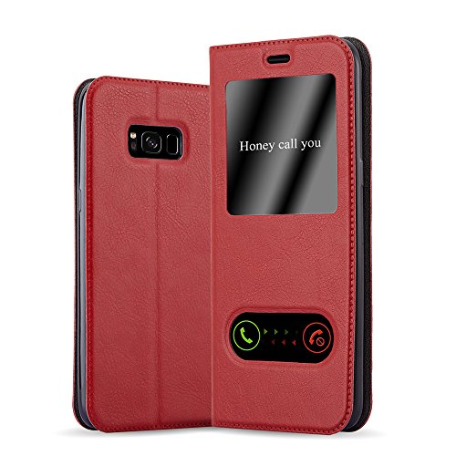 Cadorabo Hülle kompatibel mit Samsung Galaxy S8 mit Sichtfenster aus Premium Kunst Leder Flip Klappbare Stoßfeste Magnetische [Standfunktion] [Kartenfächern] Cover Hülle für Galaxy S8 Tasche in Rot von Cadorabo
