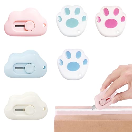 6 Pcs Einziehbarer Brieföffner Mini Box Cutter Cloud Katzenpfote Utility Messer cute stuff Tragbar Kartonöffner Aesthetic School Stuff Für Pappe, Papier, Schachtel von Caldamn