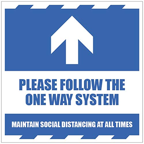 Arrow up Please follow the one way system and maintain social distancing at all times – Bodengrafik, 300 x 300 mm von Caledonia Signs