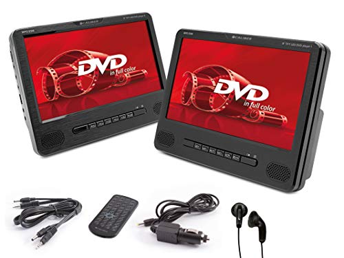Caliber Tragbarer DVD Player Auto - 2er Set - CD, DVD, VCD, MP3, MPEG4, DivX, JPEG, USB, SD - LED Anzeige - 3,5 mm Kopfhöreranschluss - bis zu 1,5 Stunden kabellos - Schwarz - 9 Zoll von Caliber