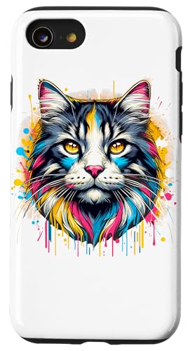 Hülle für iPhone SE (2020) / 7 / 8 Farbenfrohe Splash Art California Spangled von California Spangled Cat Lover Gifts