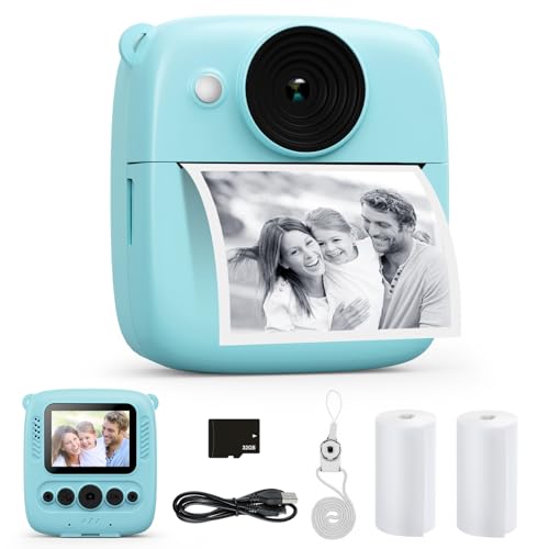 CalineGam Kinderkamera Sofortbildkamera, 48MP Sofortbildkamera Kinder mit 32GB Karte & Druckpapier, 1080P Digitalkamera Kinder, Geschenke für Jungen und Mädchen 3-12 Jahre (Blau) von CalineGam