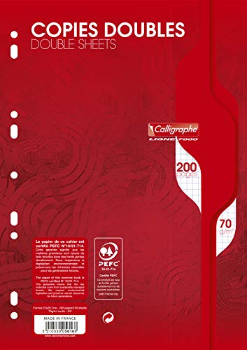 Clairefontaine 5616C - Packung mit 100 Blatt Klausurbögen Calligraphe, DIN A4 21x29,7 cm, kariert, 70g, Weiß, 1 Pack von Clairefontaine