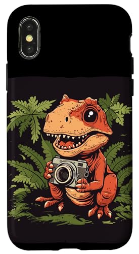 Hülle für iPhone X/XS Lustiger Dinosaurier mit Kamera in der Hand Kostüm von Camera Dinosaur Outfit