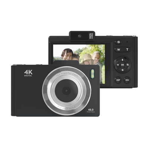 Camnoon 4K-Digitalkamera, 48 MP 16X Digitale Videokamera, CCD-Kamera, 2,8 Zoll IPS-Bildschirm, Anti-Shake mit Blitz, Akku für Teenager, Studenten, Freunde (Schwarz) von Camnoon