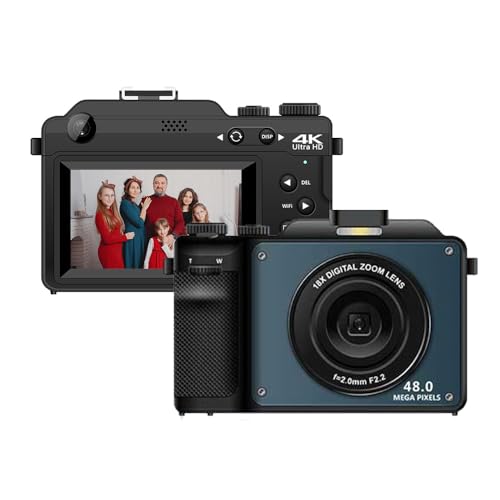 Camnoon Digitalkamera 4K 48MP Fotokamera, 3,0-Zoll Videokamera 18X Digitalzoom mit Blitzschuhhalterung und 1/4-Zoll-Gewindeloch Eingebauter Blitz mit Batterieband für Kinder, Erwachsene, Anfänger von Camnoon