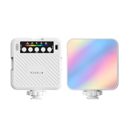 Camnoon RGB-Videoleuchte, 3000 K-6500 K LED Videoleuchte, 7 Bunte Lichter, 8-stufige Helligkeit, 9 Szeneneffekte, CRI 95＋, eingebauter 1500 mAh Akku mit 3 Cold Shoe-Halterungen (Weiß) von Camnoon