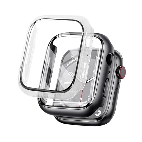 Hard Hülle mit Glas Displayschutz für Apple Watch SE/6/5/4 44mm, Rundum Schutzhülle HD PC Schutz Case für iWatch SE 44mm,2-Stück Hartglas Schutzhülle für Apple Watch SE 6/5/4 44mm,Schwarz+Silbrig von Camokia
