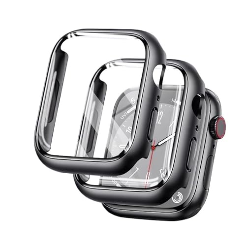 Hard Hülle mit Glas Displayschutz für Apple Watch Series 7/8/9 41mm, Rundum Schutzhülle HD PC Schutz Case für iWatch S9/S8/S7 41mm,2-Stück Hartglas Schutzhülle für Apple Watch Series 41mm,Schwarz von Camokia