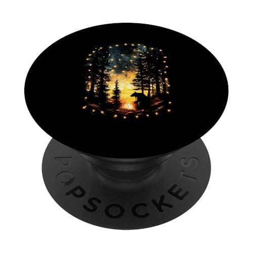 Cottagecore Aesthetic Bear Lagerfeuer Lichterkette PopSockets mit austauschbarem PopGrip von Camping Wilderness Forest Night sky Stars Nature