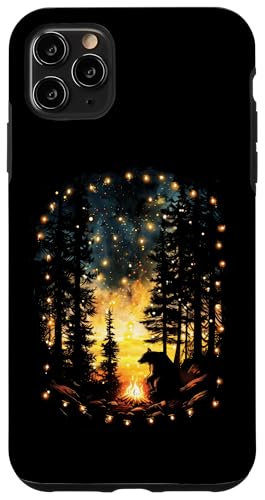 Hülle für iPhone 11 Pro Max Cottagecore Aesthetic Bear Lagerfeuer Lichterkette von Camping Wilderness Forest Night sky Stars Nature