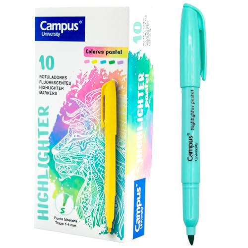 Campus Textmarker mit abgeschrägter Spitze, 10 Stück auf Wasserbasis, Textmarker in Pastellfarben (blau) von Campus