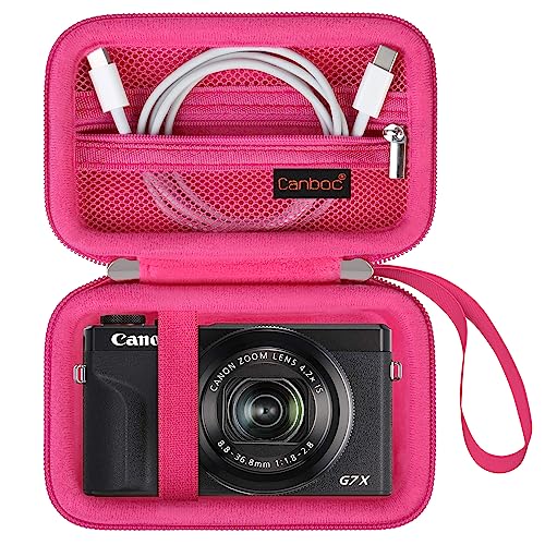 Canboc Kameratasche für Canon PowerShot G7 X Mark II/G7X Mark III Digital 4K Vlogging Kamera, Point and Shoot 4K Videokamera Tasche, Reißverschluss Mesh Tasche passt USB Kabel, Batterien, Rosered von Canboc