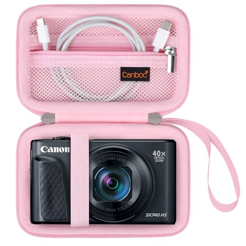 Canboc Tragetasche für Canon PowerShot SX740 SX730 SX720 SX620 G7X Digitalkamera, Point and Shoot Vlogging Kameratasche, Reißverschluss Mesh Tasche passt USB Kabel, Batterien, Rosa von Canboc