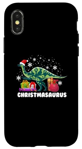 Hülle für iPhone X/XS Christmasaurus, Weihnachts-Dinosaurier von Candis Raechelle Designs